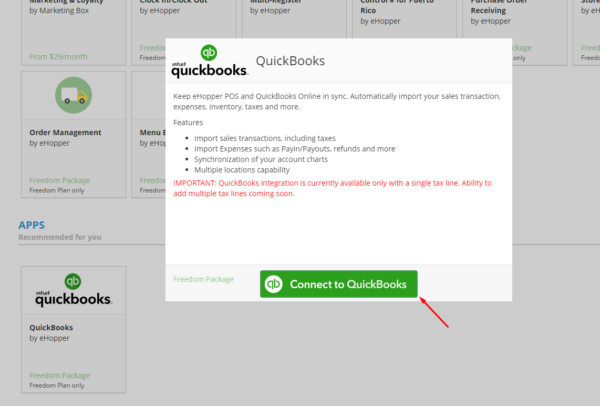 Connect to QuickBooks button