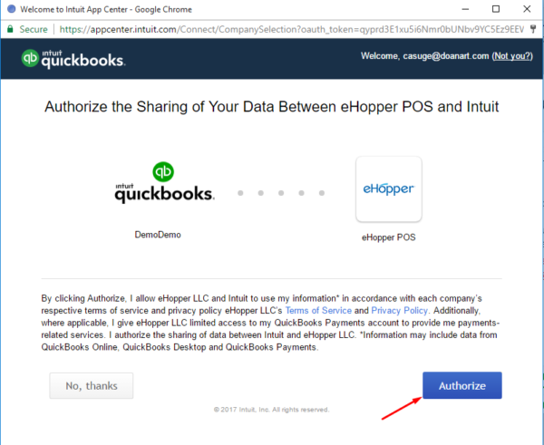 Data sharing eHopper and Quickbooks