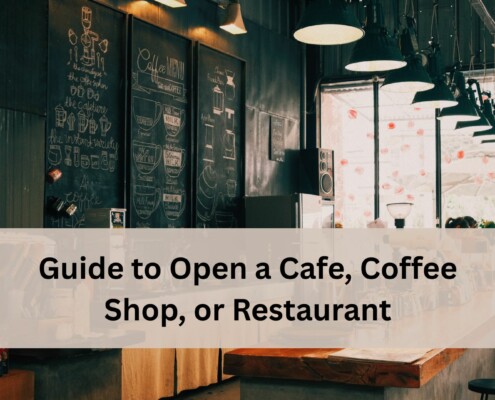 Interior of a cozy cafe with chalkboard menus and warm lighting