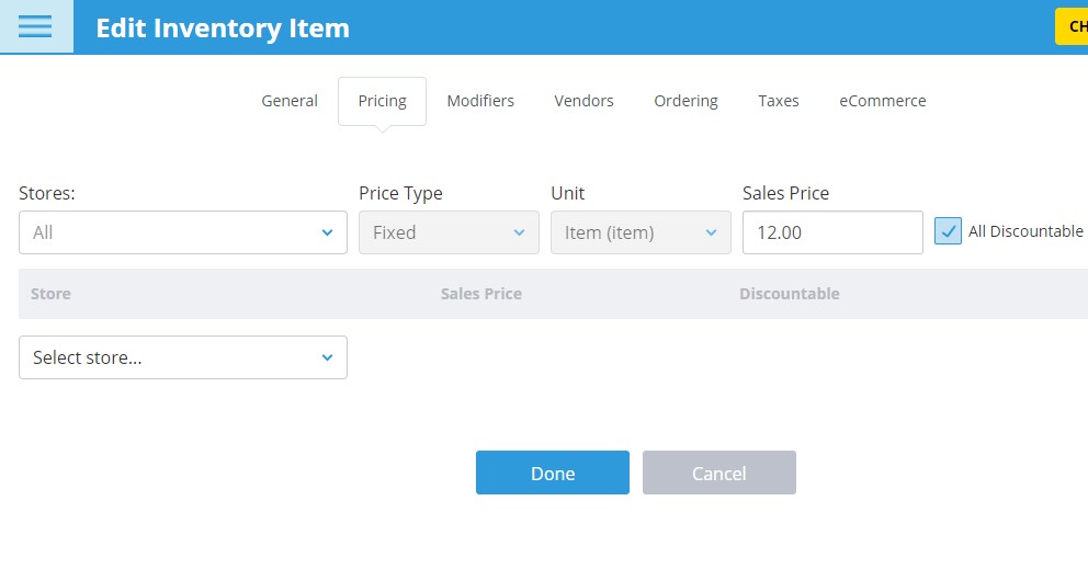 Product Pricing Tab
