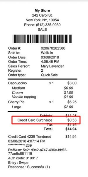 Surcharge Receipt - Credit Card Transactions