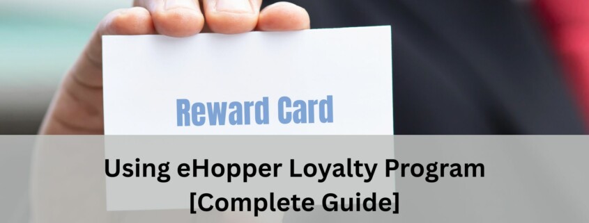 A customer in business attire holds a white reward card toward the camera