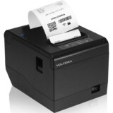 Black Volcora 80mm USB/Wifi thermal receipt printer with printed receipt and built-in auto-cutter.