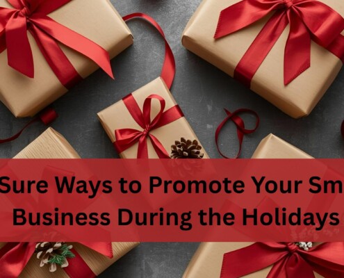 A flat lay of neatly wrapped holiday gifts in brown paper with bright red ribbons, arranged on a dark textured surface