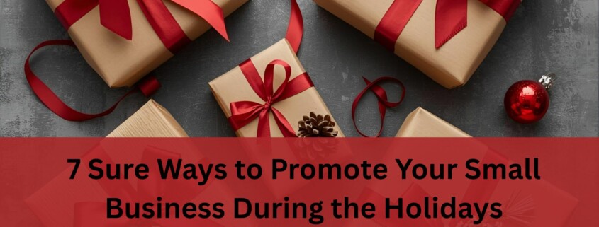 A flat lay of neatly wrapped holiday gifts in brown paper with bright red ribbons, arranged on a dark textured surface