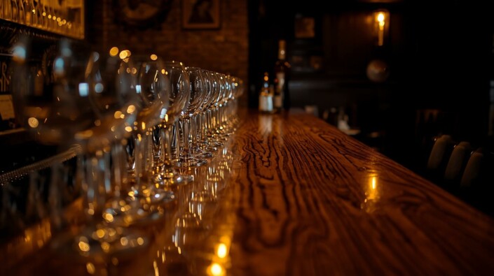 Bar POS bar bottles, glasses