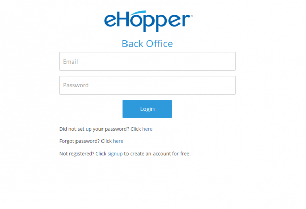 eHopper Back Office Email and Password