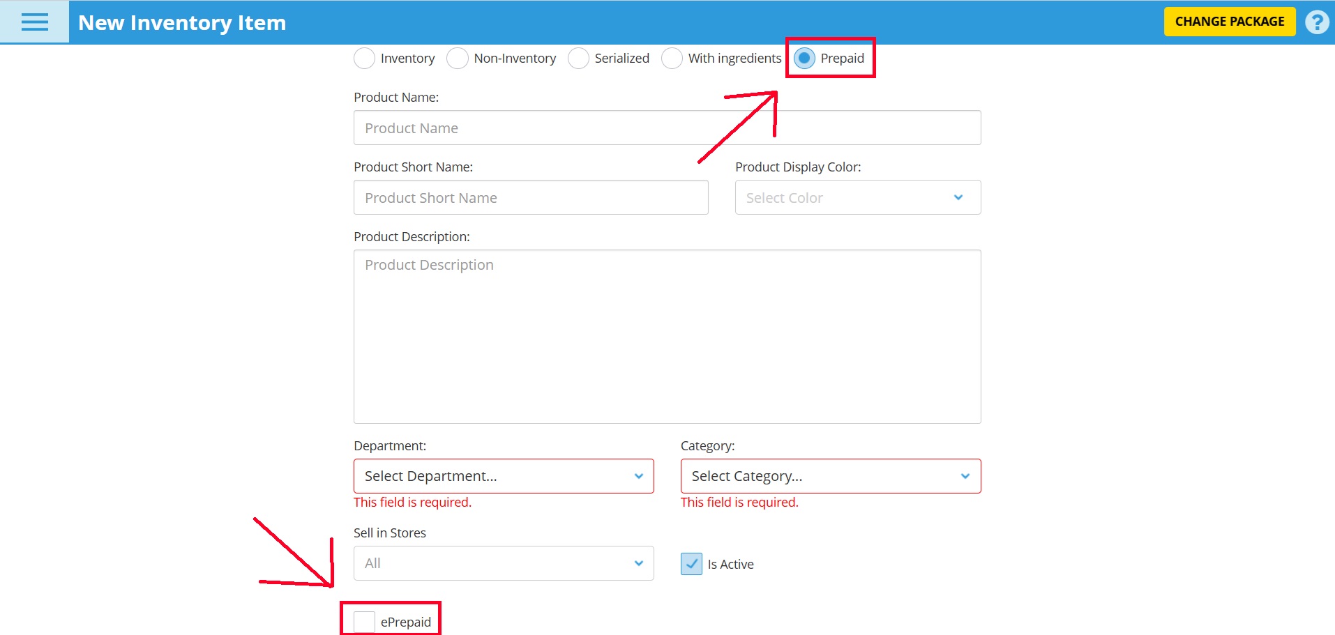set gift card program by selecting prepaid in products